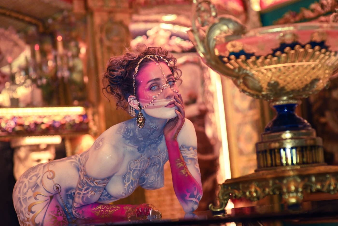 Roustan body paint on Teri Wyble at the home of Dominic LaFerla