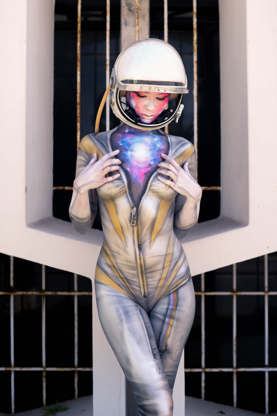 Astro Gal body painting by contemporary artist Paul Roustan