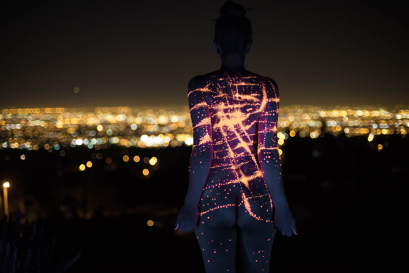 City Lights body painting by body paint artist Paul Roustan